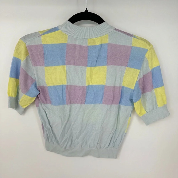 Jil Jil Patchwork Short Sleeve Cinch Waist and Sleeve Crop Top - Picture 2 of 3